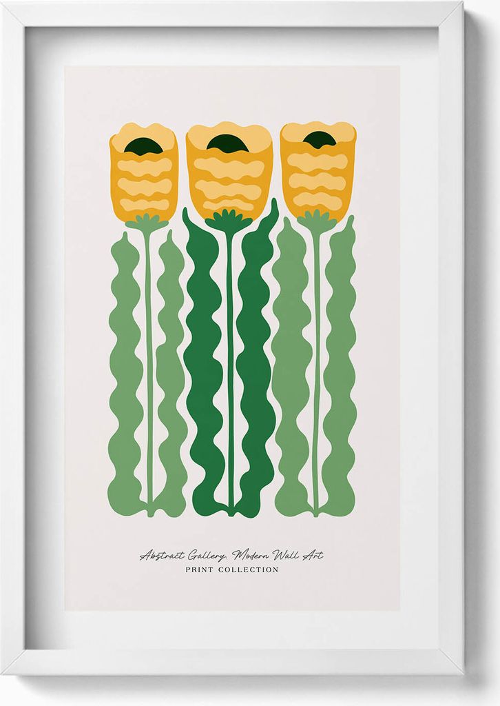 Pflanzen und Blumen Illustration– Wandbild mit Rahmen – Gerahmtes Bild – Wanddekoration – 40x60 cm – Weiß