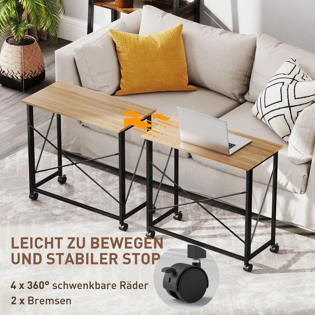 Bureau pliant HOMCOM 80 cm avec roulettes - Table de travail compacte - 5