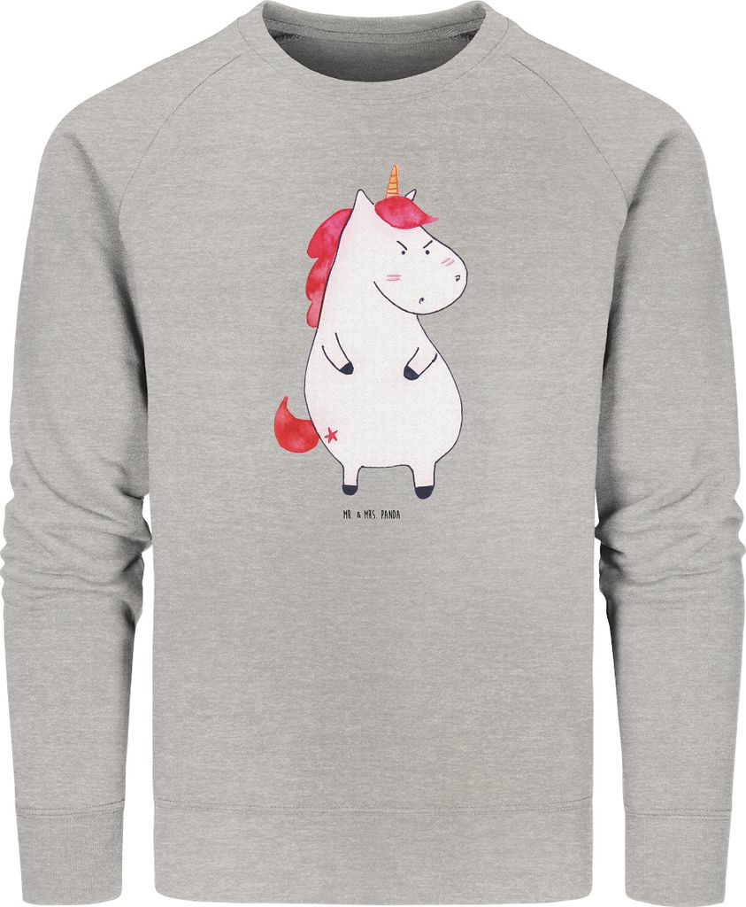 Mr. & Mrs. Panda Bio Baumwoll Pullover Einhorn Wut Größe L - Heather Grey - Geschenk, Pulli, Sweater, Unicorn, Einhörner, Sweatshirt, Nein, Arbeit