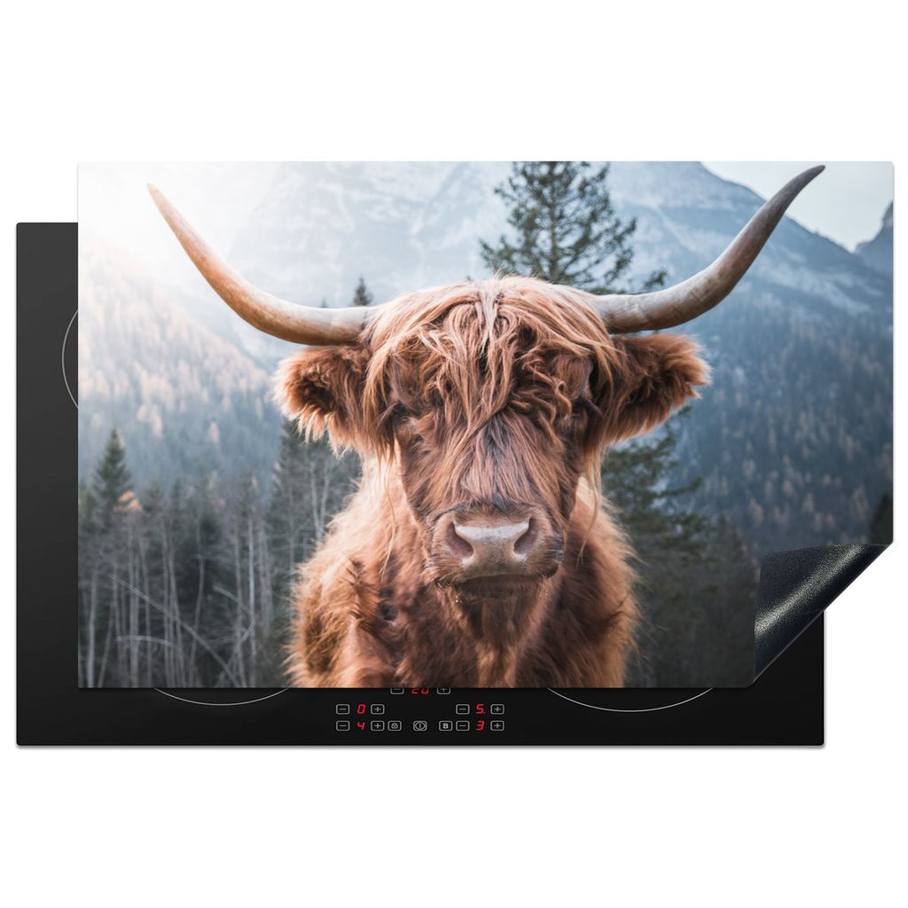 KitchenYeah Herdabdeckplatte Schottischer Hochländer - Kuh - Tiere - Berg - Natur , 80x52cm, Küche Deko, Glaskeramikkochfeld Herdabdeckung, Abd...