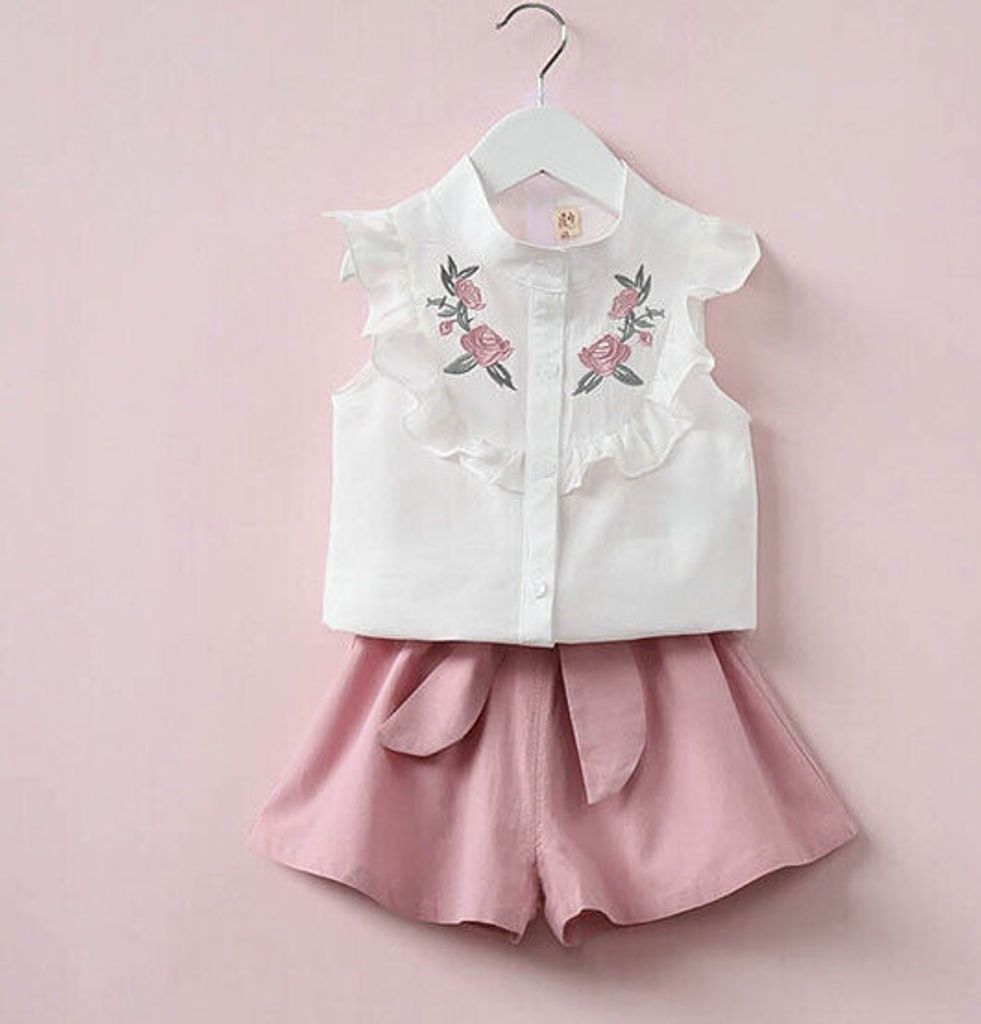 2PCs Sommer Girls Kleidung Set Floral Shirts+Short Kids Outfit Set für 2Y-9Y - 110 Pink