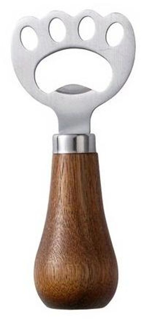 Kattenvormige Bieröffner aus Acacia-Holz, vertikaler Design, mit Haken für Aufhängen.