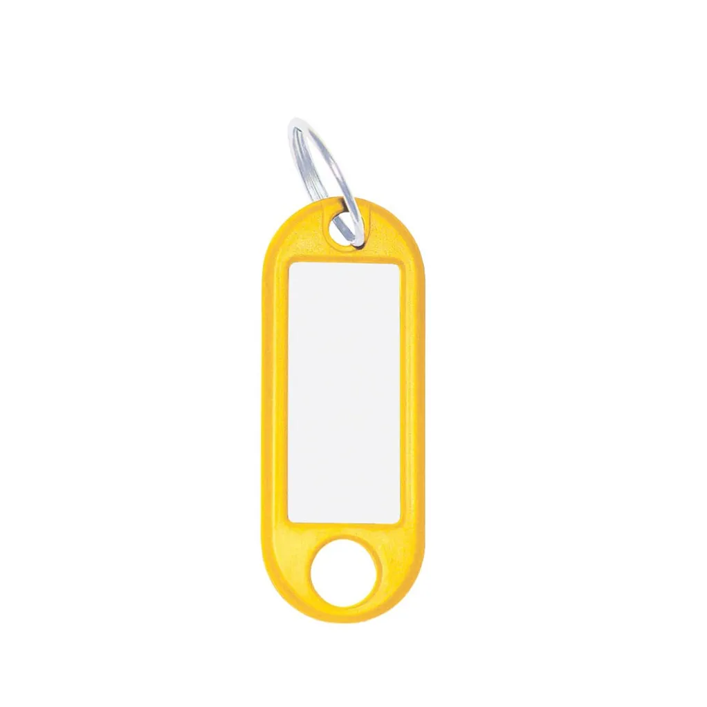 Porte-clés avec étiquette et anneau brisé 18 mm couleur jaune