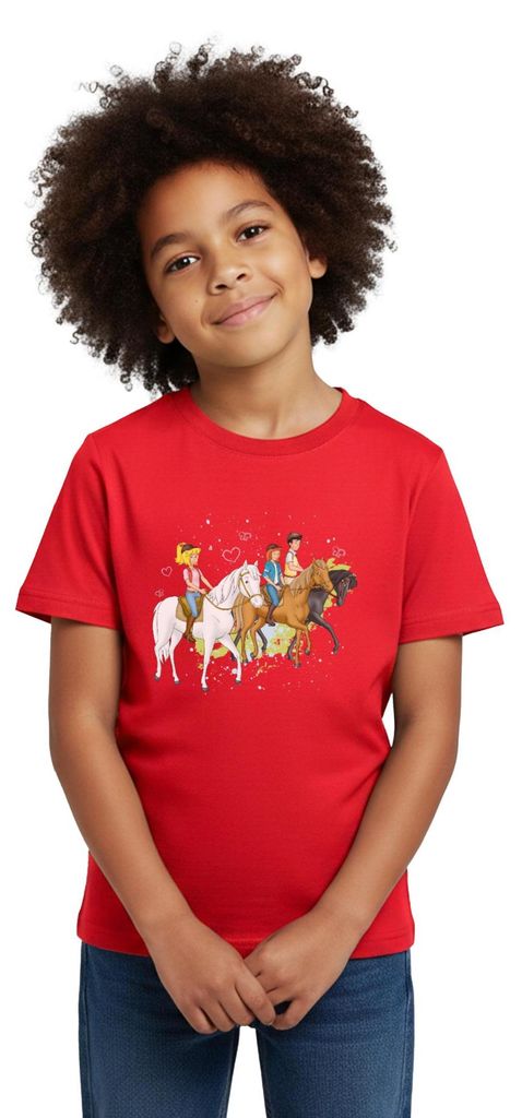 Spreadshirt Bibi Und Tina Ausritt Mit Alexander Falkenstein Kinder T-Shirt, 110/116 (5-6 Jahre), Rot