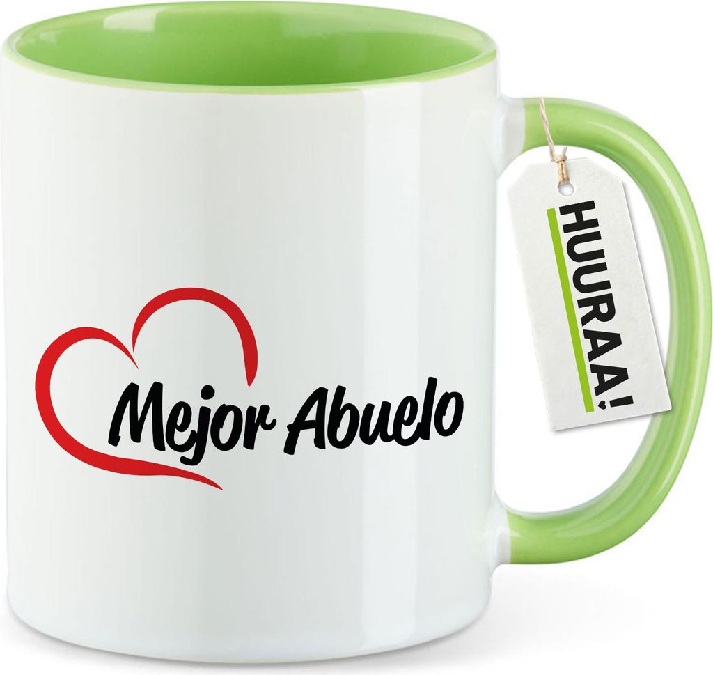 Huuraa Kaffeetasse Mejor Abuelo Corazón 330ml Grün Keramik Kaffeebecher Geschenkidee