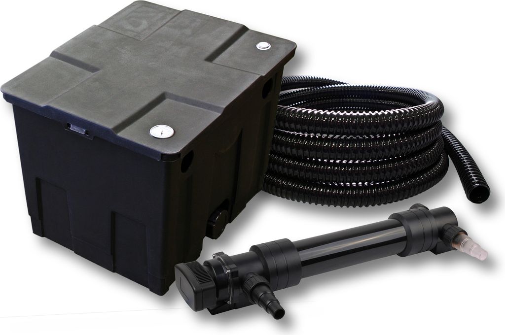 SunSun Komplettset: CBF-350 Teichfilter bis 12000 L Teichfilteranlage als Durchlauffilter, CUV-636 Teichklärer UVC Klärer mit 36W, 5m Teichschlau...