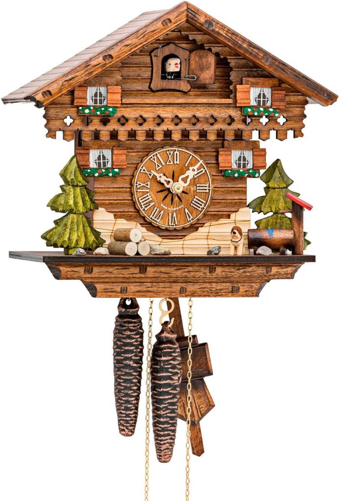Cuco Clock Kuckucksuhr Schwarzwalduhr "Schwarzwaldhäuschen" 17 x 27 x 27cm Wanduhr aus Holz, 1 - Tage Werk, manuelle Nachtabschaltung