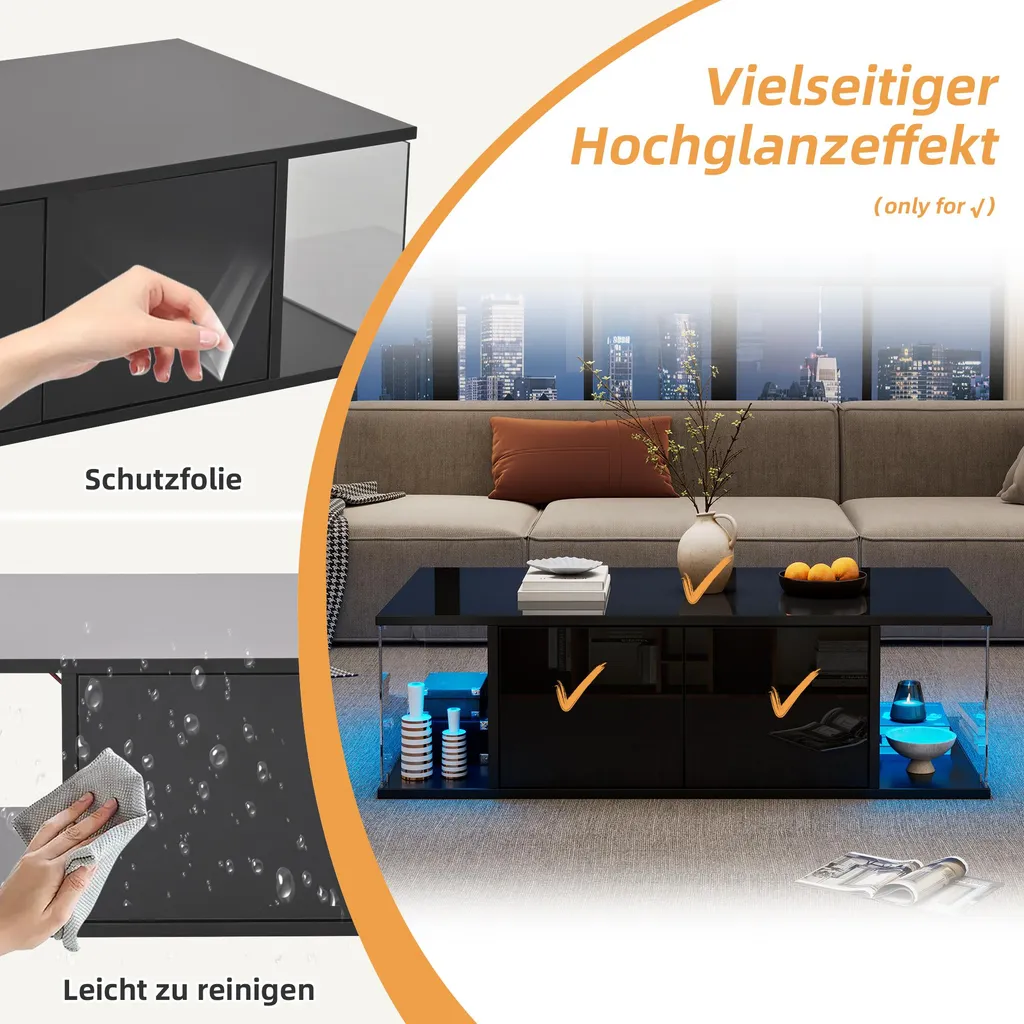 Table Basse pour Soirée Cinéma avec LED et Rangement Multimédia - 5