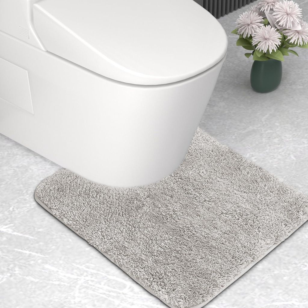 Mikrofaser-Badematte, WC-Vorleger, 2 cm extra dicke Badematte, super saugfähige Badezimmermatte 50 x 50 cm, U-förmig, hellgrau