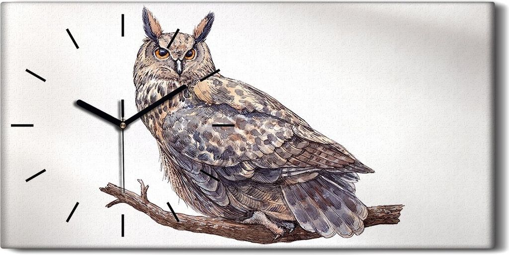 Wanduhr Bürouhr Leinwand Bild Geräuschlos 60x30 Malerei Tier Vogel Kauz Zweig - schwarze Hände