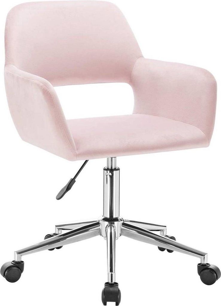 Bürostuhl Zita – Mit Armlehnen – Mit Rollen – Ergonomischer Bürostuhl für Erwachsene – Rosa – Höhenverstellbar – Samt