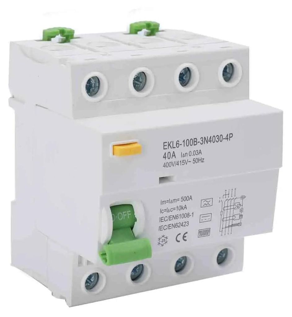 FI-Schutzschalter - RCD/RCCB - 40 A - 30 mA Auslösestrom - 10 kA Ausschaltvermögen - Für Haushalt & Gewerbe