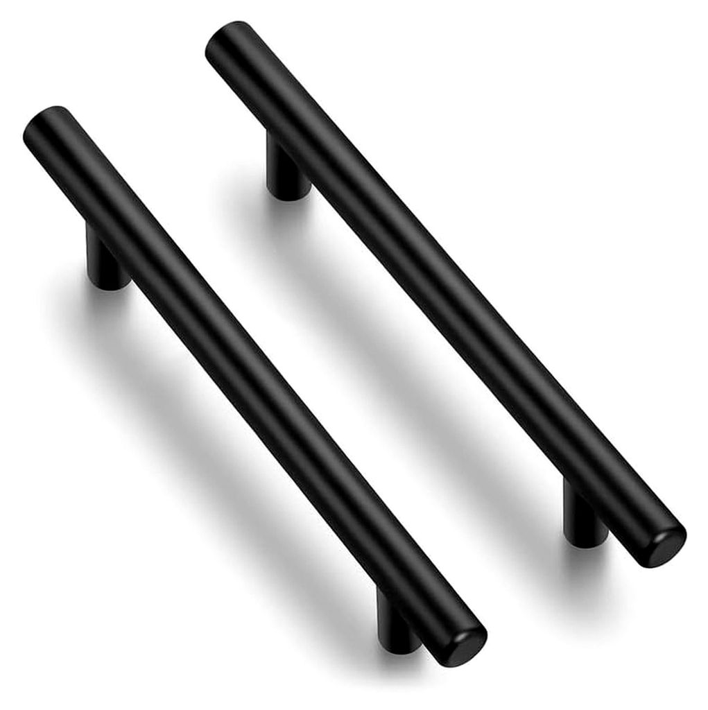 10 Stück schwarze Möbelgriffe T-Bar für Küchenschränke 128 mm Lochzentrum