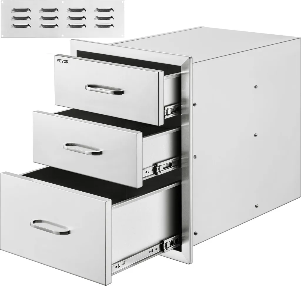 Bloc de 3 Tiroirs Barbecue Encastrable 46x58cm en Acier Inoxydable