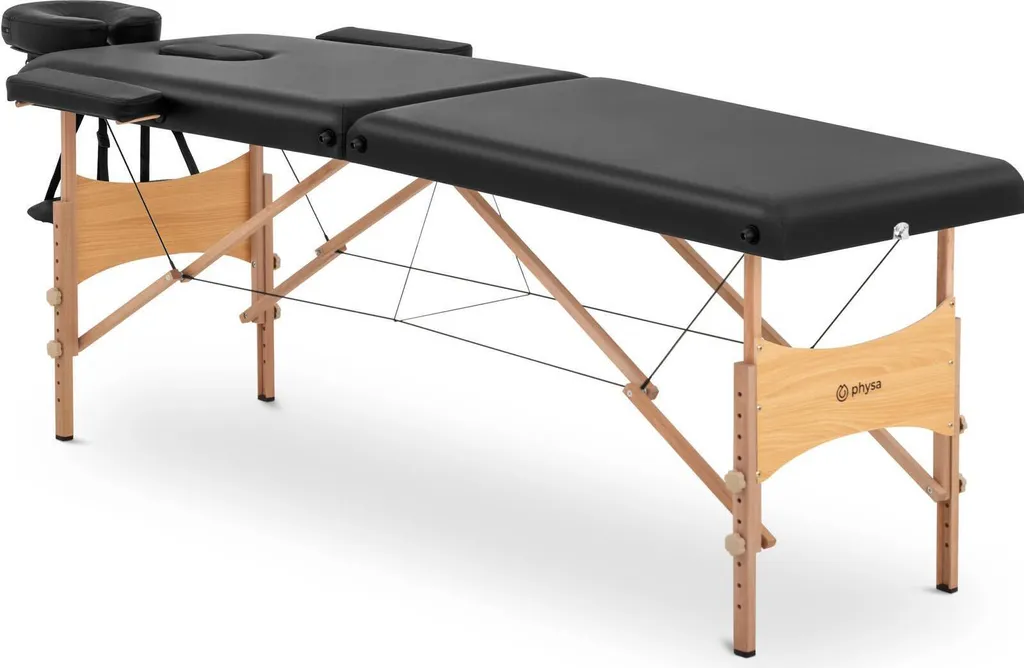 Physa Lettino Massaggio Professionale 220kg - 185x70cm Nero Pieghevole