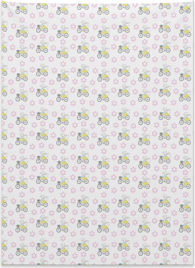 Abakuhaus Kindergarten Wandteppich, Frauenkatze auf Fahrrad-Blumen aus Weiches Mikrofaser Stoff Kein Verblassen Klare Farben Waschbar, 110 x 150 cm...