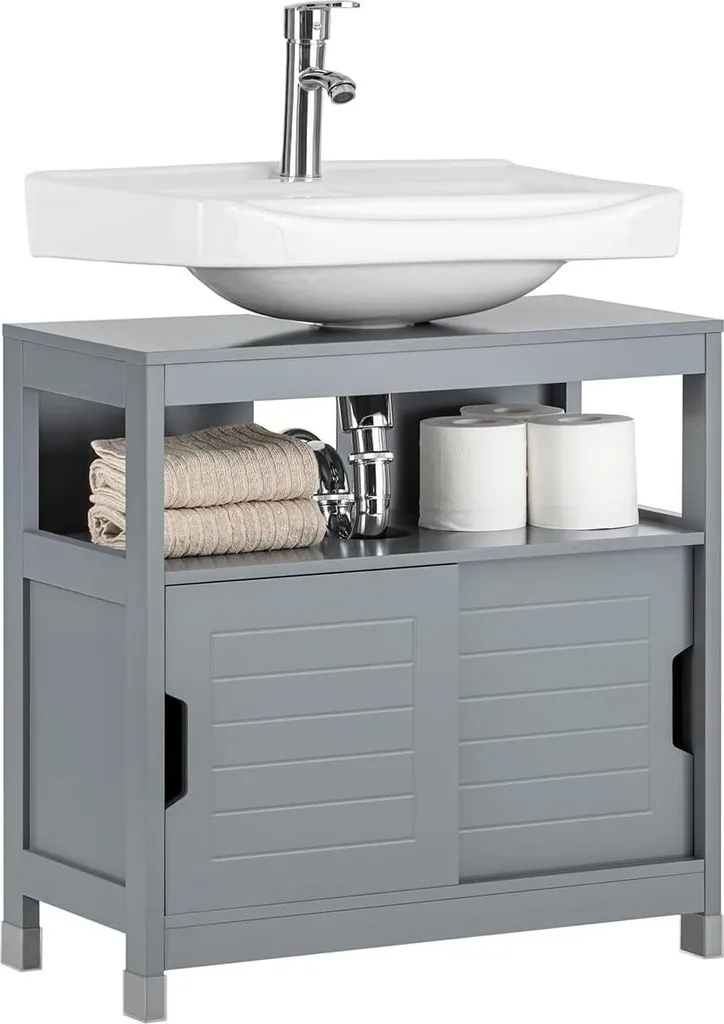Meuble de Rangement sous Lavabo avec Marchepied Intégré Gris Foncé