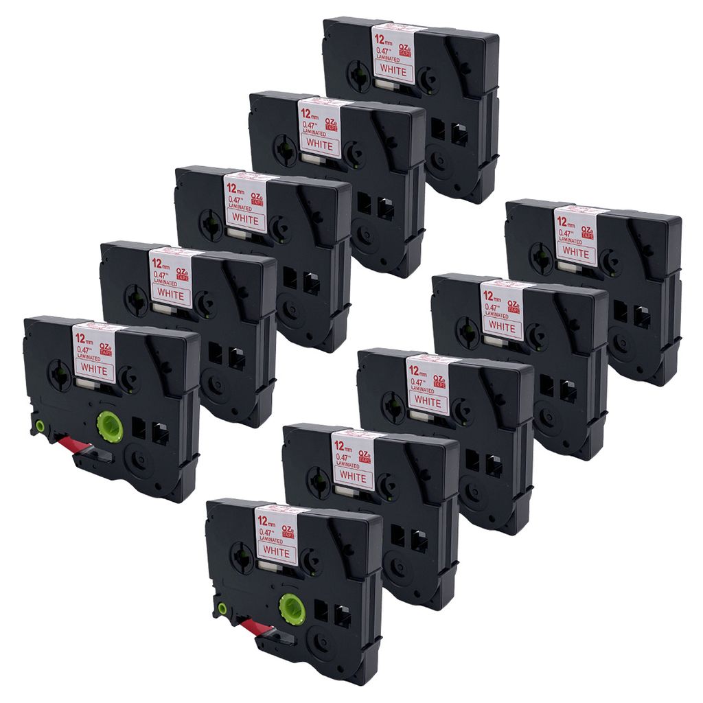 DULA Etikettenband - Kompatibel mit Brother P-Touch Tze-232 - 10 Stück - Rot auf weiß - 12mm x 8m