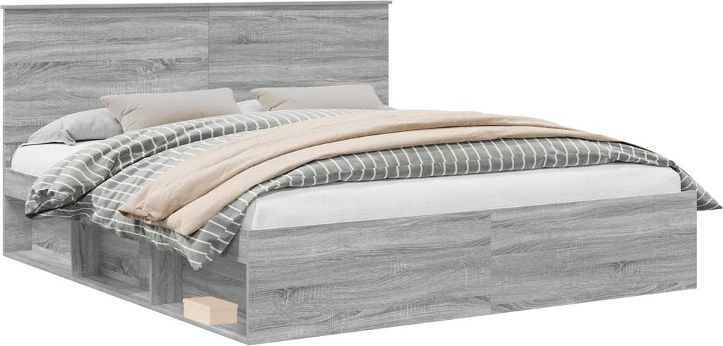 vidaXL Bettrahmen Graues Sonoma 180 x 200 cm Massives Kiefernholz