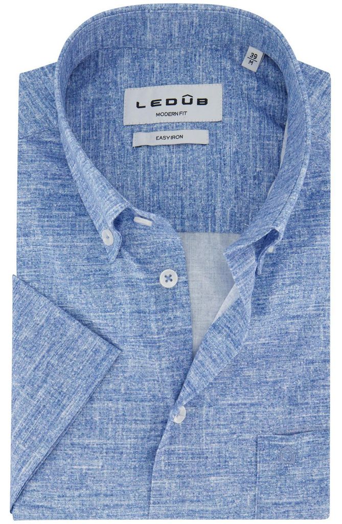 Hemd Ledub Modern Fit Kurzarm blau meliert