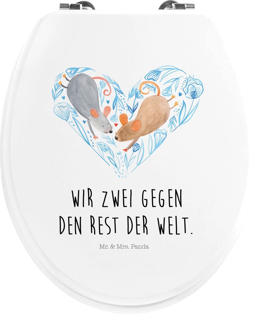 Mr. & Mrs. Panda WC Sitz Mäuse Herz - Weiß - Geschenk, Deckel, Liebe, Lieblingsmensch, Love, Brille, Klobrille, WC-Sitz, Hocheitstag, Toilettende...