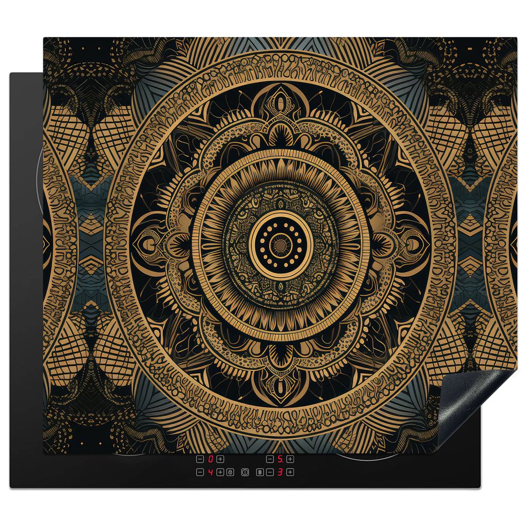 KitchenYeah Herdabdeckplatte Mandala - Gold - Bohème - Luxus , 58x51cm, Küche Deko, Glaskeramikkochfeld Herdabdeckung, Abdeckplatte fùr Kochfeld