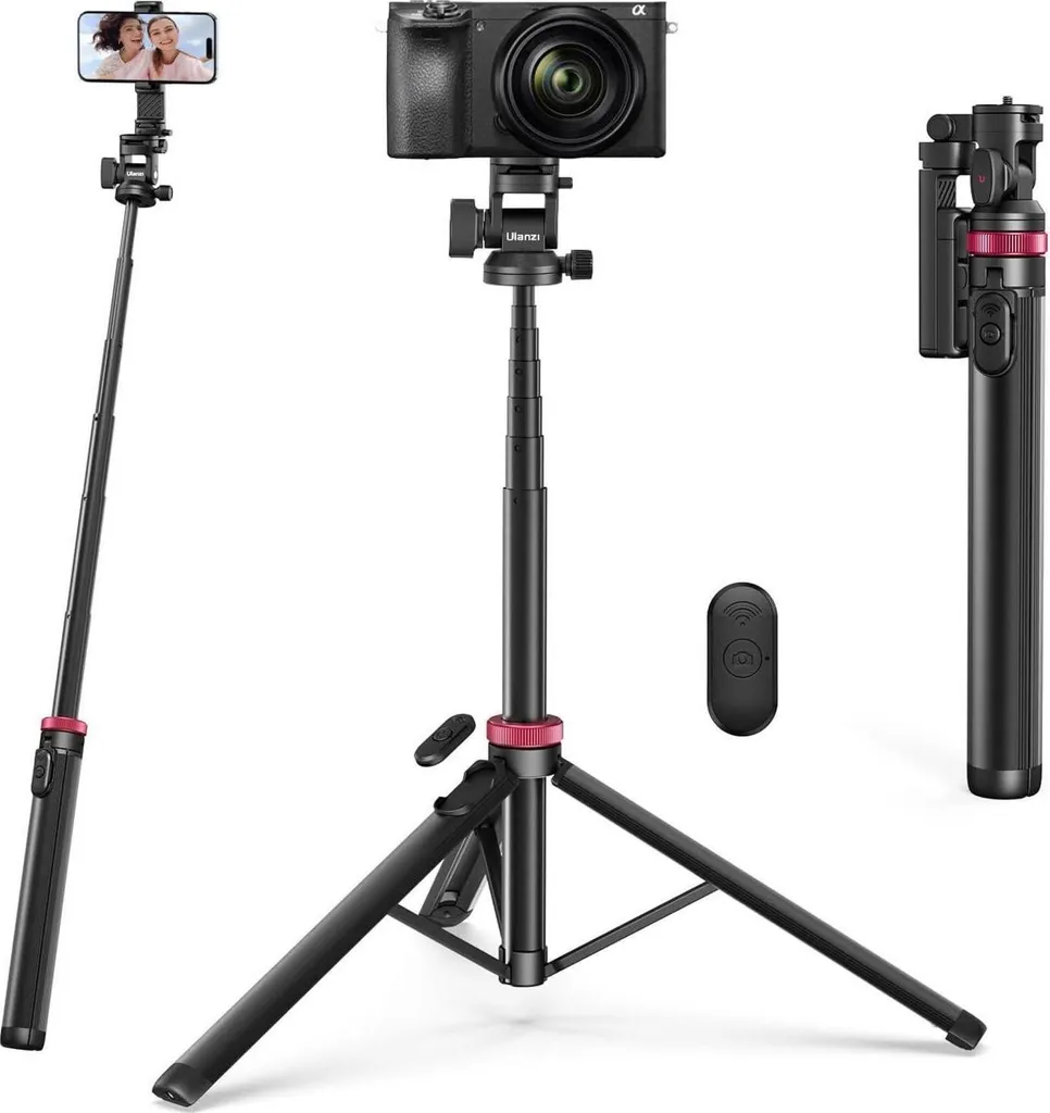 Trépied Appareil Photo et Téléphone 185cm avec Tête Sphérique 360°