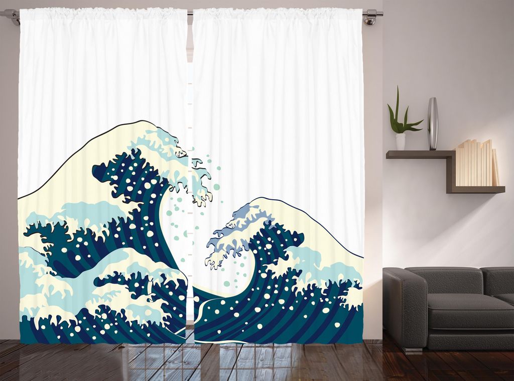 ABAKUHAUS japanisch Rustikaler Vorhang, Ozean Surfen Aquatic, Wohnzimmer Universalband Gardinen mit Schlaufen und Haken, 280 x 225 cm, Dunkelblaues...