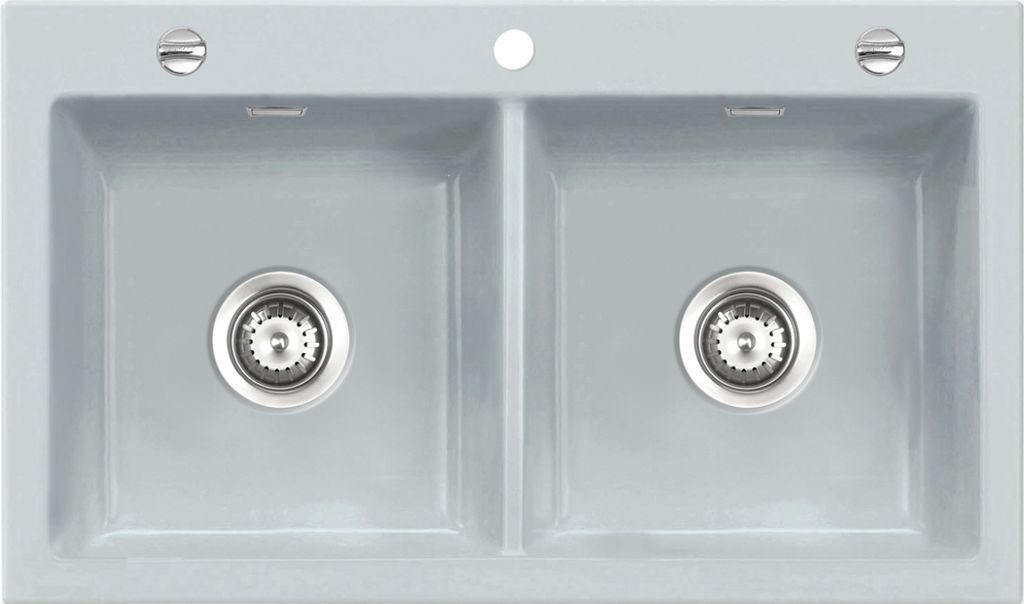 Systemceram KeraDomo Spüle MERA TWIN in ALU mit Excenterbedienung / Keramikspüle