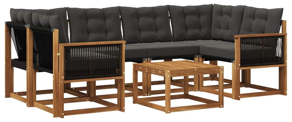 “2026 Modern“ Braun Outdoor-Sofagarnitur mit Kissen 7 pcs Natürlich und Schwarz - Designermöbel 71325 - Gartensofas