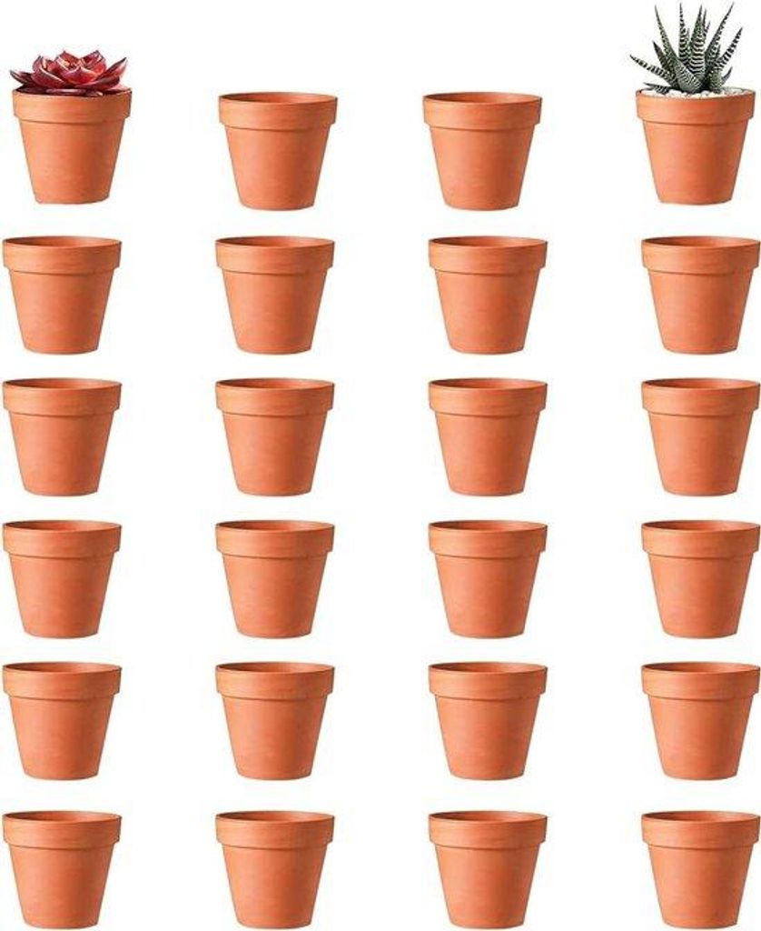 24 x 3 cm Mini-Blumentopf aus Steingut in Terrakotta-Optik mit Abflussloch – Wiederverwendbarer Blumentopf für die Dekoration im Innen- und Auß...