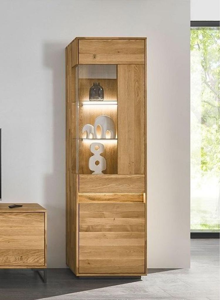 Vitrine inkl.Beleuchtung 60x205cm "Ohio" Wildeiche massiv