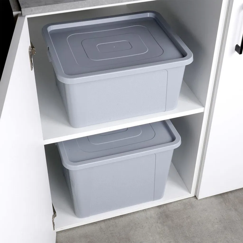 Coffre à jouets 20L en plastique résistant avec couvercle clipsable gris