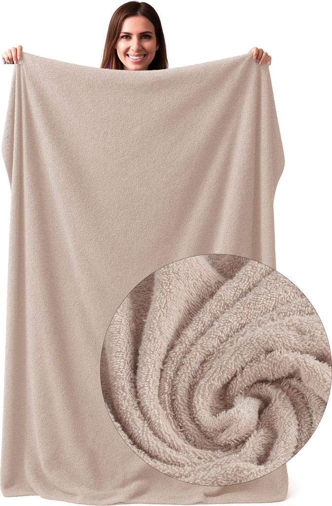 Frottee Strandtuch XXL 120x200cm Badetuch groß 100% Baumwolle Badehandtuch Frottier Saunatuch Decke (Beige)