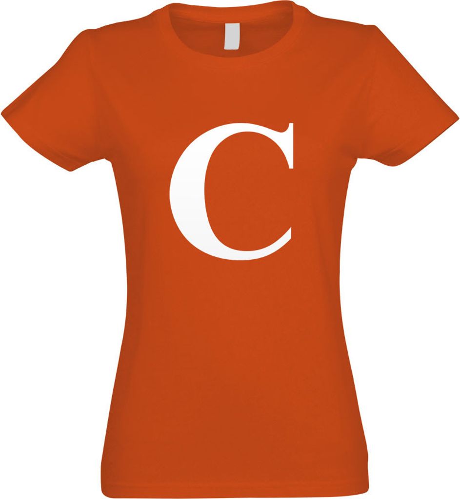 Kiwistar - T-Shirt tailliert - Damen - orange - Buchstabe C - Alphabet - mit Motiv Bedruckt - Funshirt Design - Sport - Freizeit - Damen - S