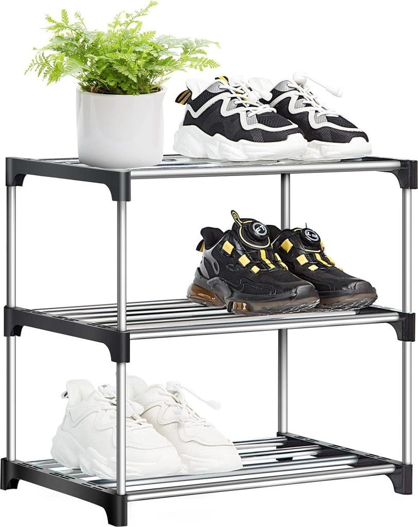 Stapelbares kleines Schuhregal mit 3 Ebenen - Schlanker Aufbewahrungsorganisator für Flur, Schlafzimmer und Eingangsbereich
