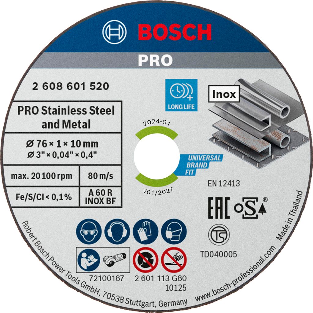 Bosch 2608601520 Bosch TS 76x1x10mm Expert for Inox,5 Stk. Imagen del producto 
