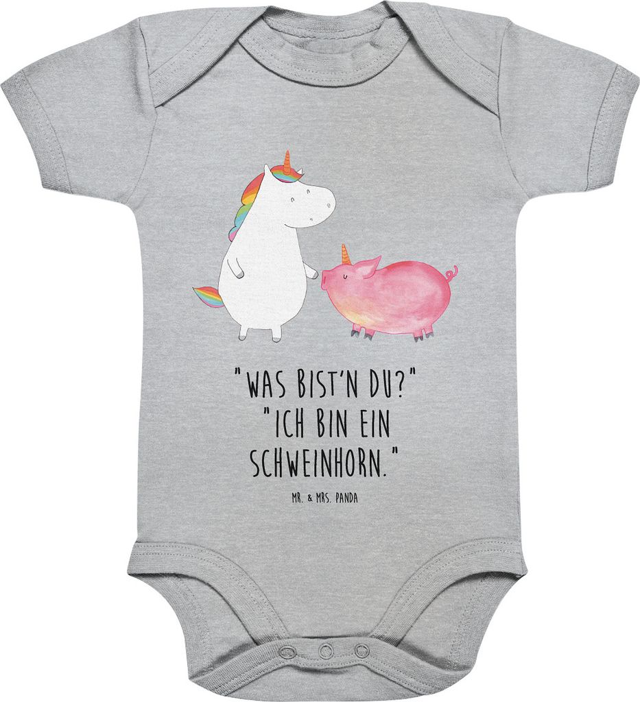 Mr. & Mrs. Panda Strampler Baby Einhorn Schwein 3. - 6. Monat - Heather Grey - Geschenk, Freundin, Unicorn, Kurzarmbody, Babybody, Schweinchen, Ein...