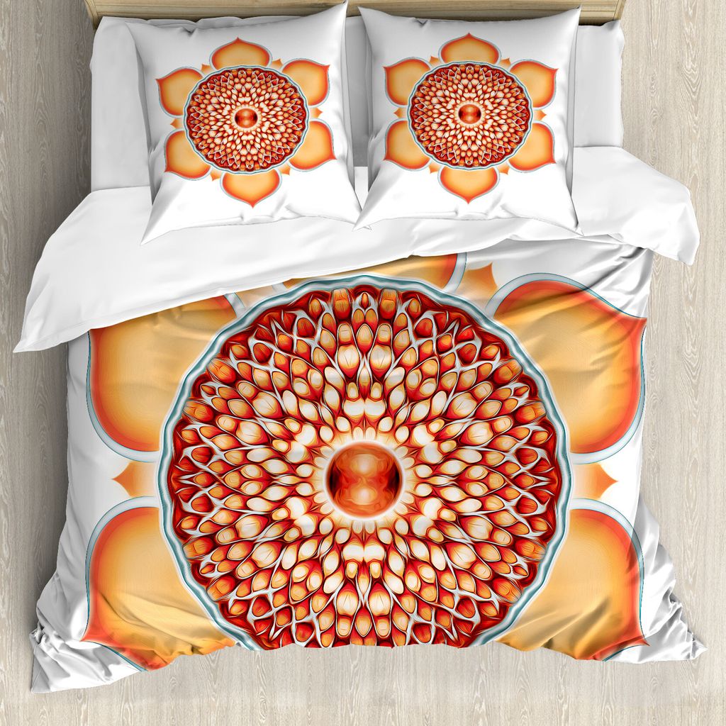 ABAKUHAUS Blatt Bettbezugs Set Für Doppelbetten, Spirituelles Harmonie-Symbol, Milbensicher Allergiker geeignet mit Kissenbezügen, Zinnoberrot Or...