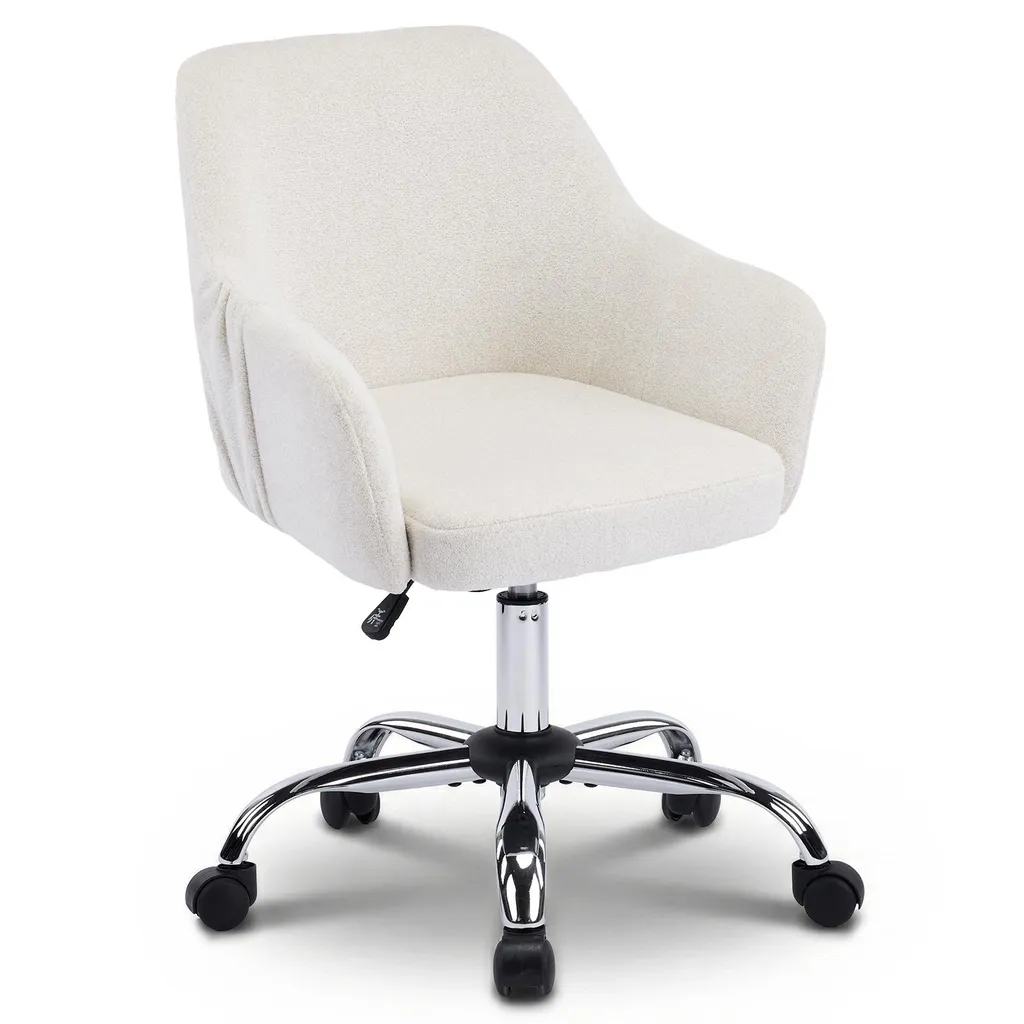 Fauteuil de bureau rembourré ivoire à roulettes et assise pivotante 60cm