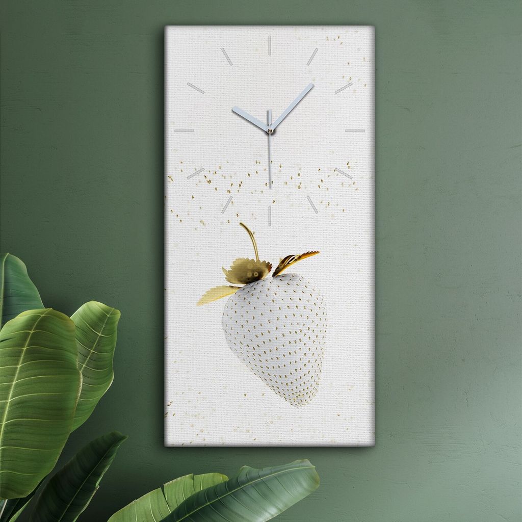 Wohnzimmer Leinwand Uhr Geräuschlos Küche 30x60 Goldenes, Gemüse, Früchte, weiße Zeiger