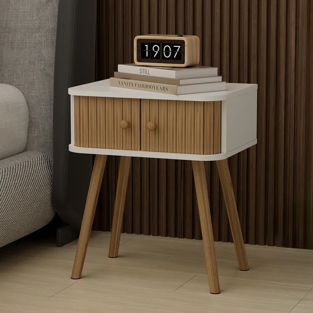 Table de chevet pour chambre lot de 2 Vicco Germo blanc avec bambou