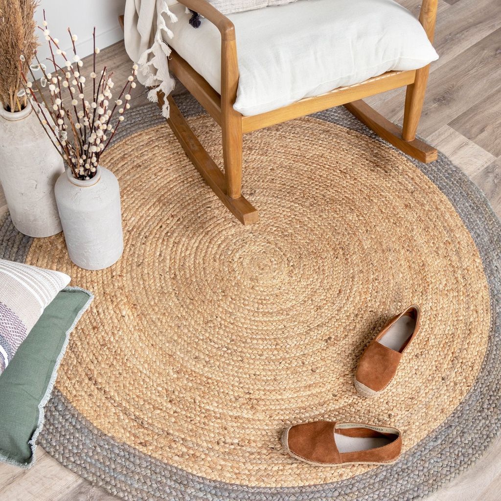 Jute Teppich Rund - Fair Natur Grau - Ø 175cm - Wohnzimmer, Esszimmer, Schlafzimmer - FRAAI | Home & Living. - Boho, Ländlich, Modern