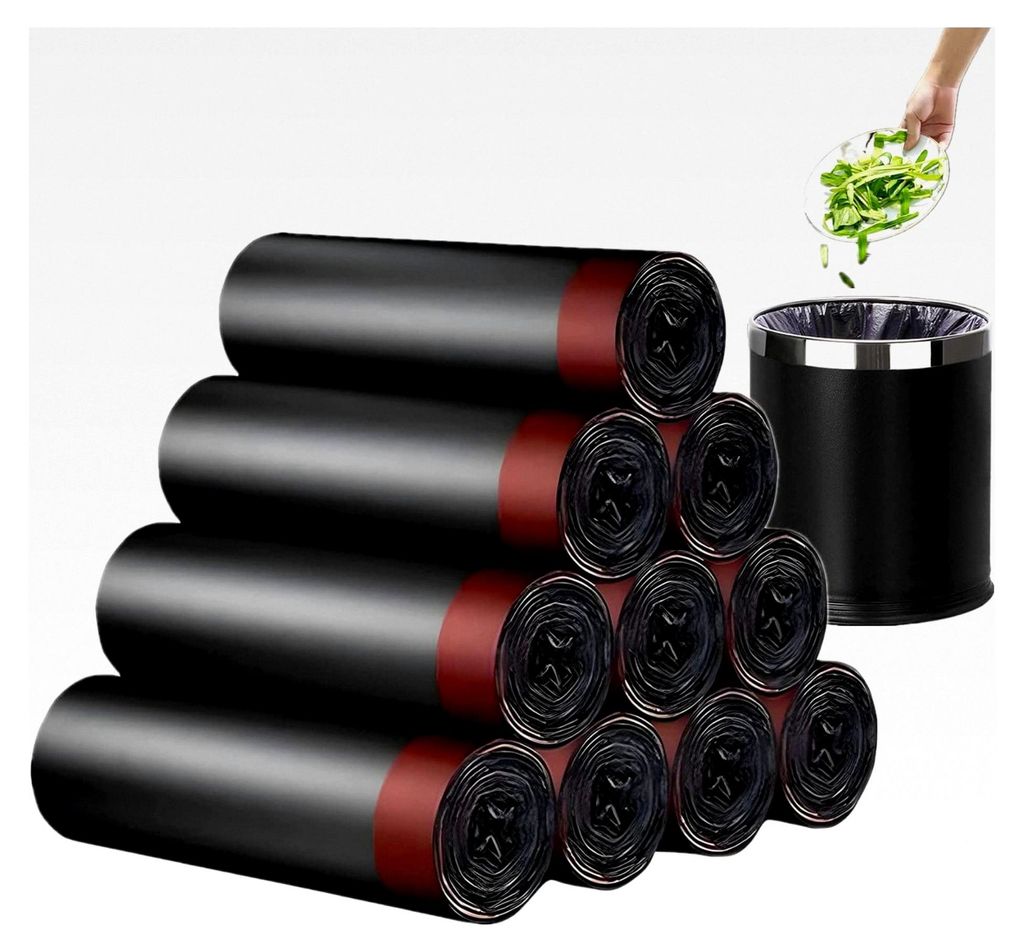 Müllsäcke mit Zugband, schwarze Mülltüten, fünf Rollen, 18 Stück pro Rolle, geruchsneutrale Müllbeutel für Büro oder Zuhause (5-10 Liter, ...