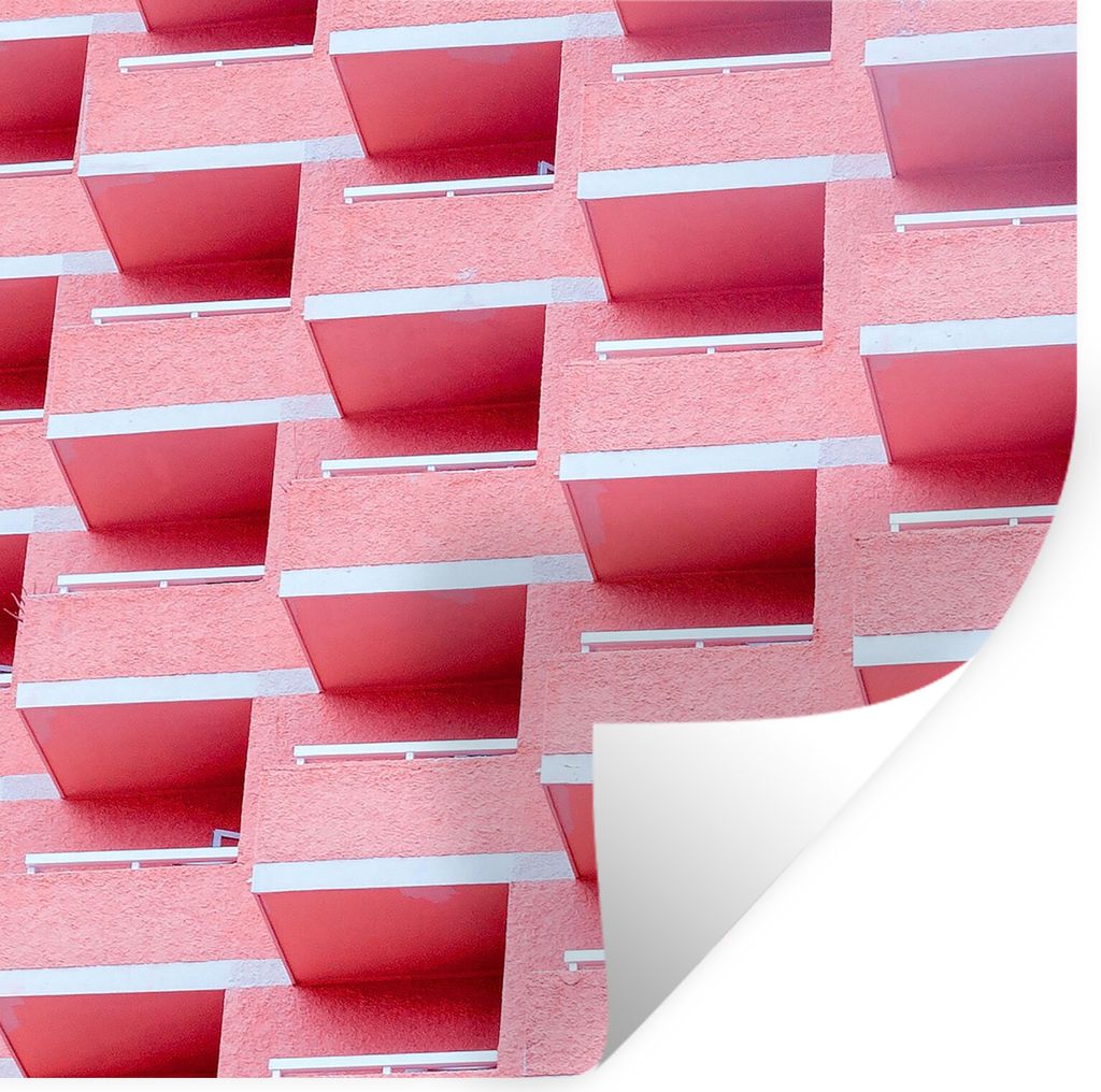 MuchoWow Wandtattoo Wandsticker Wandaufkleber Rosa - Balkon - Sommer - Architektur 30x30 cm Selbstklebend und Repositionierbar - Repositionierbar...
