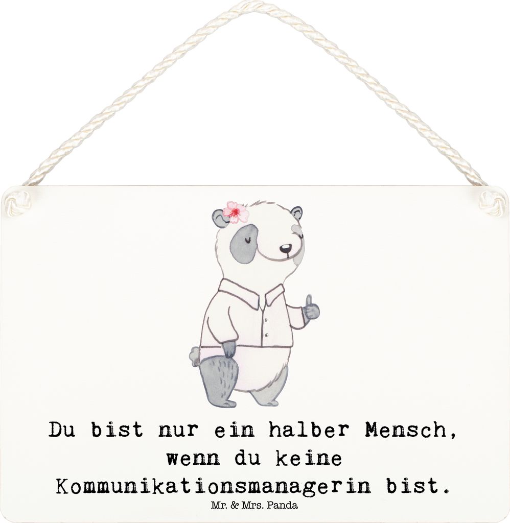 Mr. & Mrs. Panda Schild Kommunikationsmanagerin Herz DIN A6 - Weiß - Geschenk, Interkulturelle Kommunikation, Deko, Studium, Türschild, Witzig, w...