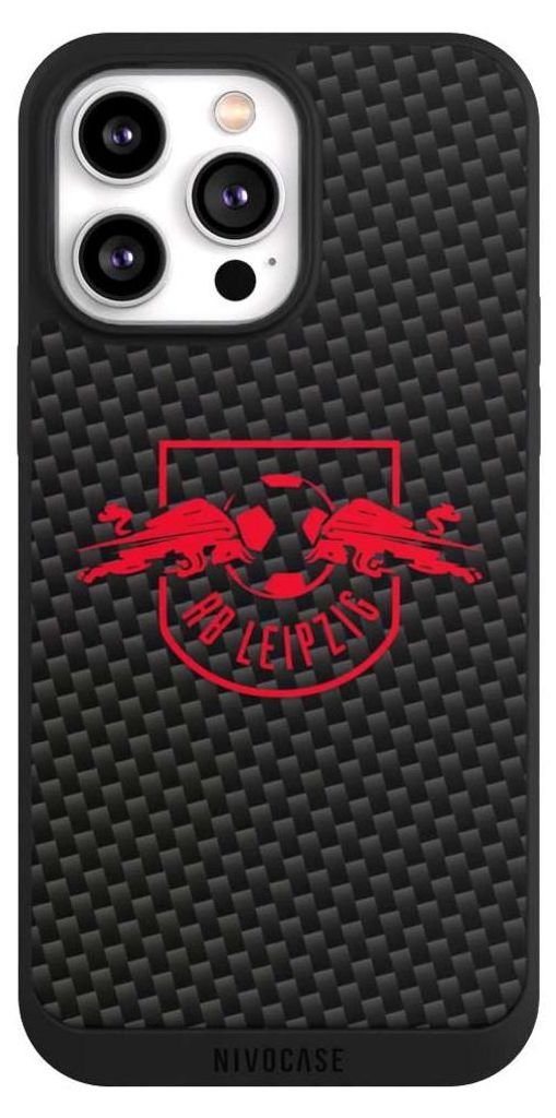 NIVOCASE Handyhülle für Apple iPhone 14 Pro Max Hülle NIVOpure Case Schwarz Carbon Offizielles Lizenzprodukt RB Leipzig