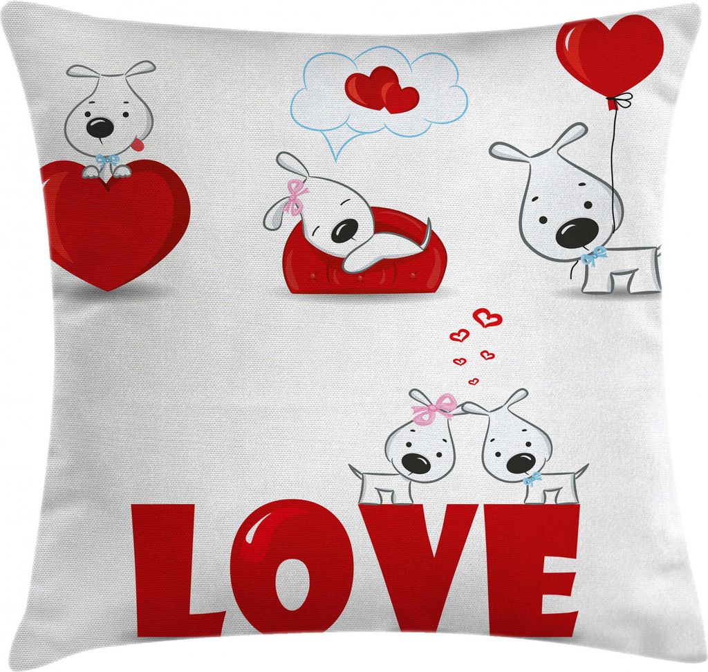 ABAKUHAUS Valentinstag Kissenbezug, Welpe Seine Hers, Wasser und Schmutz resistent Waschbar Beidseitiger Druck mit Reißverschluß, 60 x 60 cm, Wei...