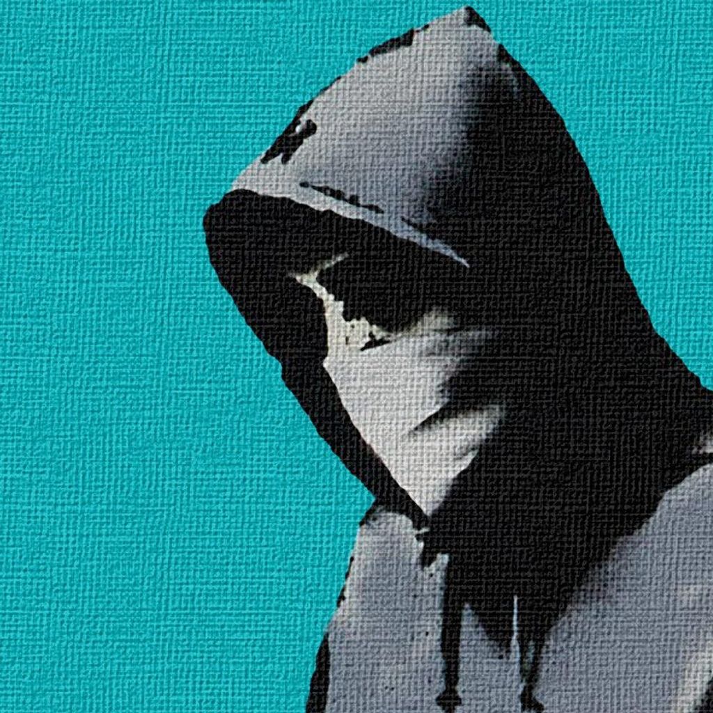 BANKSY - HOODIE GUY WITH HARING DOG - Leinwandbild auf Holzrahmen 100x100 cm