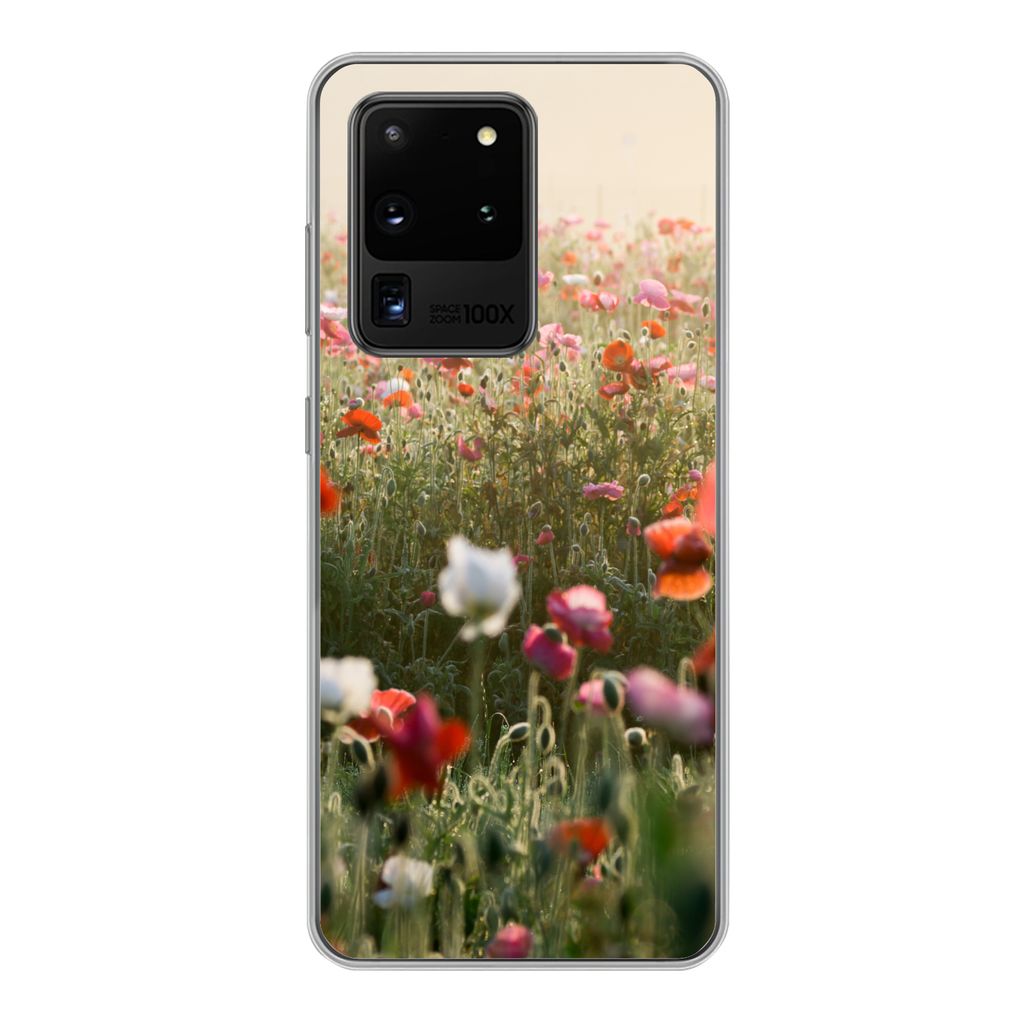 MuchoWow Handyhülle Schutzhülle Hülle für Samsung Galaxy S20 Ultra Mohn - Farben - Pastell Silikon Softcase Handy Hülle - Karteninhaber